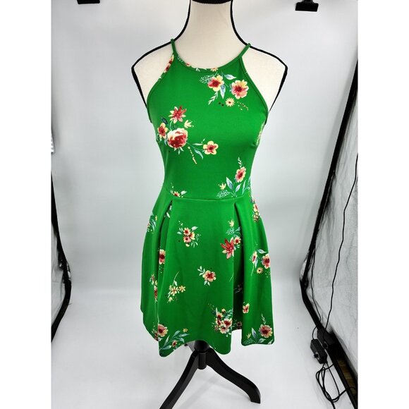 Soprano Womens Dress Size S Green Floral Halter Sleeveless Fit & Flare Sundress - Picture 1 of 7